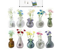 Mini Vase Magnets for Fridge, 10 Pcs Glass Decorative Refrigerator Magnet Set Cute Flower Mini Vases Display Holders for Kitchen Office Classroom School Home Locker Decor Organizer Accessories