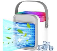 Mini ventilador de aire acondicionado portátil refrigerador recargable por USB con 7 tipos de luces y 3 velocidades de viento, unidad de aire acondicionado portátil 3 en 1 con vientos fríos fuertes