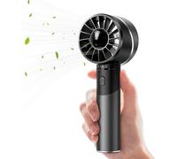 Mini ventilador de mano recargable por USB, batería portátil de acero inoxidable de 2600 mAh con 4 velocidades para hasta 16 horas de funcionamiento, compacto para viajes, oficina, hogar y exteriores.