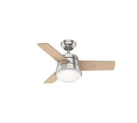 Mini Ventilador de Techo 91CM Finley Níquel Hunter Lámpara Con Control Remoto