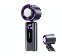 Mini Ventilador Portátil, Ventilador de Mano con Pantalla LED, Ventiladore de Cuello Fuerte, 3000 mAh, Silencioso Recargable por USB, Mesa Plegable para Viajes en la Playa, Oficina Deportiva (Gris)