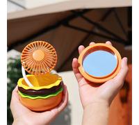 Mini ventilador recargable de 500 mAh con forma de hamburguesa, multifunción, de escritorio, 3 velocidades, incluye espejo, ventilador universal, A