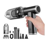 Mini ventilador turbo con iluminación LED, motor sin escobillas de 120000 rpm, batería de 4000 mAh, diseño inalámbrico para aspiradora de coche y limpieza del hogar, negro, con 5 boquillas, cepillo