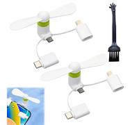 Mini Ventilador USB,2 PCS Ventilador USB 3 En 1 Tipo C,Ventilador de Teléfono,3 En 1 Tipo C Micro USB Mini Fan Cooler,Ventiladores De Teléfono Portátil USB,Blanco