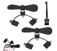 Mini Ventilador USB,Ventilador USB 3 En 1 Tipo C,3 En 1 Tipo C Micro USB Mini Fan Cooler Para Teléfonos Portable,Ventiladores De Teléfono Portátil USB (Negro*2 PCS)