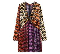 Mini Vestido Estampado Plisado con Apliques metálicos a la Moda para Mujer, Vestido Vintage de Manga Larga con Cremallera Trasera, Vestidos Femeninos,1,S
