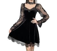 Mini vestido gótico con cuello de solapa para mujer, línea A, estampado punk, manga corta, columpio, Everak, vestido de cóctel, batería Lolita, atuendo con, 1-negro, 5X-Large