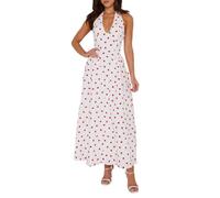 Mini vestido largo sin mangas con estampado de corazones y cuello halter para atar, perfecto para el día de San Valentín. El vestido casual acampanado con estampado es un verdadero punto de atracción