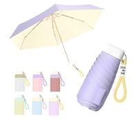 Mini Viaje Portátil Sombrilla De Mano Compacto Paraguas Plegable con Trenzado Llavero Cordón Y Asa Plana,Costillas De Fibra De Vidrio,Ligero,UPF 50+ Protección UV, Sol Y Lluvia,Bolsillo,Niños Mujeres