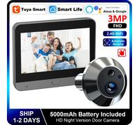 Mini Vida Inteligente Tuya 3MP 140 ° Gran ángulo de visión 2,4 Ghz WiFi puerta mágica mirilla ojo PIR cámara visor de puerta Digital alimentado por batería Door Camera 64G