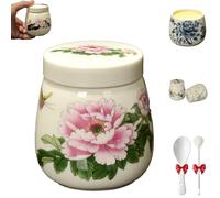 Mini Vintage Ceramic Coddled Egg Cups, Coddled Egg Cups with Lids, Vintage Ceramic Soft Boiled Eggs Cooker, 220ml Porcelain Tableware Breakfast Serving, Easy to Clean (H)