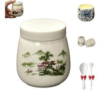 Mini Vintage Ceramic Coddled Egg Cups, Coddled Egg Cups with Lids, Vintage Ceramic Soft Boiled Eggs Cooker, 220ml Porcelain Tableware Breakfast Serving, Easy to Clean (F)