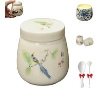 Mini Vintage Ceramic Coddled Egg Cups, Coddled Egg Cups with Lids, Vintage Ceramic Soft Boiled Eggs Cooker, 220ml Porcelain Tableware Breakfast Serving, Easy to Clean (E)