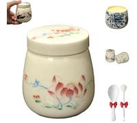 Mini Vintage Ceramic Coddled Egg Cups, Coddled Egg Cups with Lids, Vintage Ceramic Soft Boiled Eggs Cooker, 220ml Porcelain Tableware Breakfast Serving, Easy to Clean (G)