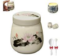 Mini Vintage Ceramic Coddled Egg Cups, Coddled Egg Cups with Lids, Vintage Ceramic Soft Boiled Eggs Cooker, 220ml Porcelain Tableware Breakfast Serving, Easy to Clean (C)