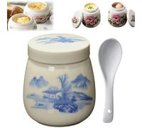 Mini Vintage Ceramic Coddled Egg Cups with Lids, 220ml Egg Cooker Dessert Cups for Breakfast, Table Treasure Chawanmushi Steamed Eggs Dish