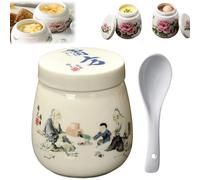 Mini Vintage Ceramic Coddled Egg Cups with Lids, 220ml Egg Cooker Dessert Cups for Breakfast, Table Treasure Chawanmushi Steamed Eggs Dish