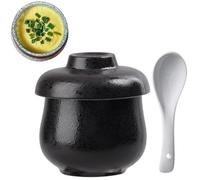 Mini Vintage Ceramic Coddled Egg Cups with Lids, 220ml Egg Cooker Dessert Cups for Breakfast, Table Treasure Chawanmushi Steamed Eggs Dish