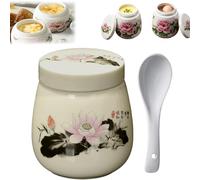 Mini Vintage Ceramic Coddled Egg Cups with Lids, 220ml Egg Cooker Dessert Cups for Breakfast, Table Treasure Chawanmushi Steamed Eggs Dish