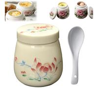 Mini Vintage Ceramic Coddled Egg Cups with Lids, 220ml Egg Cooker Dessert Cups for Breakfast, Table Treasure Chawanmushi Steamed Eggs Dish