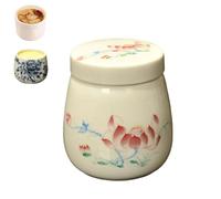 Mini Vintage Ceramic Coddled Egg Cups with Lids, Vintage Ceramic Soft Boiled Egg Cooker, 220ml Eggs Cooker Dessert Cups for Breakfast (C)