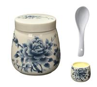 Mini Vintage Ceramic Coddled Egg Cups with Lids, Vintage Ceramic Soft Boiled Egg Cooker, 220ml Porcelain Tableware Breakfast Serving, Easy to Clean,High Temperature Resistant (I)