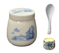 Mini Vintage Ceramic Coddled Egg Cups with Lids, Vintage Ceramic Soft Boiled Egg Cooker, 220ml Porcelain Tableware Breakfast Serving, Easy to Clean,High Temperature Resistant (E)