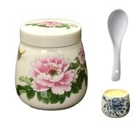 Mini Vintage Ceramic Coddled Egg Cups with Lids, Vintage Ceramic Soft Boiled Egg Cooker, 220ml Porcelain Tableware Breakfast Serving, Easy to Clean,High Temperature Resistant (H)