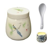 Mini Vintage Ceramic Coddled Egg Cups with Lids, Vintage Ceramic Soft Boiled Egg Cooker, 220ml Porcelain Tableware Breakfast Serving, Easy to Clean,High Temperature Resistant (F)