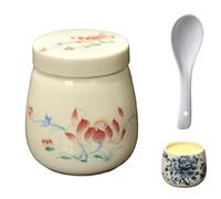 Mini Vintage Ceramic Coddled Egg Cups with Lids, Vintage Ceramic Soft Boiled Egg Cooker, 220ml Porcelain Tableware Breakfast Serving, Easy to Clean,High Temperature Resistant (G)