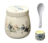 Mini Vintage Ceramic Coddled Egg Cups with Lids, Vintage Ceramic Soft Boiled Egg Cooker, 220ml Porcelain Tableware Breakfast Serving, Easy to Clean,High Temperature Resistant (A)