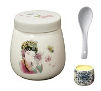 Mini Vintage Ceramic Coddled Egg Cups with Lids, Vintage Ceramic Soft Boiled Egg Cooker, 220ml Porcelain Tableware Breakfast Serving, Easy to Clean,High Temperature Resistant (B)