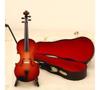 Mini violín, violín de madera en miniatura, con soporte de arco y funda, juguete de violín de madera, para habitación, hogar, oficina, decoración, decoración, manualidades, regalo de cumpleaños (un