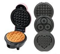 Mini Waffle 4 en 1 con platos extraíbles, Gofrera Eléctrica Mini, Antiadherente, Asas aislantes para hacer gofres, panqueques y donas(rojo tres)