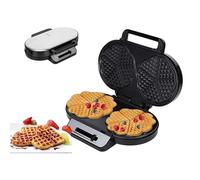 Mini waflera de 1200 W, waflera con forma de corazón, calentamiento rápido por ambos lados, ajuste de temperatura, mango antiescaldaduras, permite preparar 2 corazones grandes o 10 pasteles