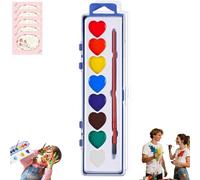 Mini Watercolor Paint Set for Valentine's Day - Romantic Art Gift, Washable Heart Watercolor Paint Set, Heart Shaped Water Colors with Brushes for Kids Class & Valentines Party Gifts (8color)