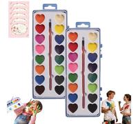Mini Watercolor Paint Set for Valentine's Day - Romantic Art Gift, Washable Heart Watercolor Paint Set, Heart Shaped Water Colors with Brushes for Kids Class & Valentines Party Gifts (16color* 2)