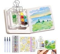 Mini Watercolor Paint Set,PocketArtist Travel Set,Miniature Tiny Compact Pocket Water Color Palette,Painting Travel Kit with Sketchbook & Acrylic 8 Grid Paint Box (Purple Flower-8 Grid)