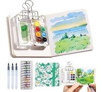Mini Watercolor Paint Set,PocketArtist Travel Set,Miniature Tiny Compact Pocket Water Color Palette,Painting Travel Kit with Sketchbook & Acrylic 8 Grid Paint Box (Green Daisy-8 Grid)