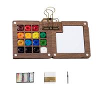 Mini watercolors paint set,travel water color set, Pocket Watercolors Painting Coloring Kit,with 12 Color Paints,Wooden Grid Paint Box for Painters Artists Students