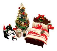 Miniaccesorios de madera danesa, decoración navideña, accesorios para casa de muñecas en miniatura, Navidad, muebles de Navidad, árbol de Navidad, piano, miniatura, juego de decoración de Navidad para