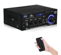 Miniamplificador de Audio estéreo AK45 con Bluetooth, 12 V/240 V, 2.0 Canales, 40 W x 2, Amplificador Digital de Potencia con Radio FM, Control Remoto, Entrada SD/USB, micrófono, Bluetooth