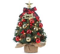 Miniárbol de Navidad artificial, de tamaño pequeño, con iluminación LED, decorado con adornos navideños, para mesa y de 60 cm