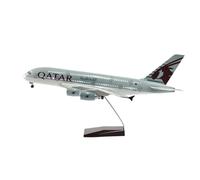 Miniatura del avión Modelo de avión de pasajeros Airbus A380 de Qatar de 46 cm, Escala 1/160, de Resina fundida a presión, Coleccionable, con Base LED.(Withled)