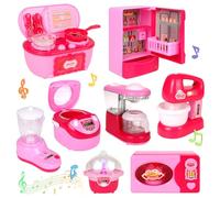 Miniatura Dollhouse Furniture with Toys Coffee Fridge Blender Machine, Toddles Kitchen Appliance Set for Dollhouse Accessories, Kitchen Playset for Children Birthdays
