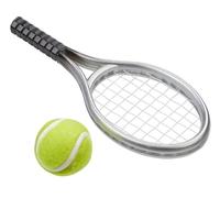 Miniatura para casas de muñecas y casas de muñecas o vales de regalo · DIY Miniwelt · Raqueta de tenis con pelota de 3,5 x 9 cm plata