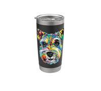 Miniatura Schnauzer Geométrico Pop Art Closeup Retrato Cara Vaso térmico de acero inoxidable de doble pared