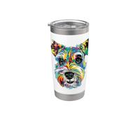 Miniatura Schnauzer Geométrico Pop Art Closeup Retrato Cara Vaso térmico de acero inoxidable de doble pared