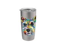 Miniatura Schnauzer Geométrico Pop Art Closeup Retrato Cara Vaso térmico de acero inoxidable de doble pared