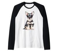 Miniatura Schnauzer Puppy Sketch Dibujo Arte Perro Amante Camiseta Manga Raglan